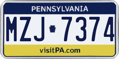 PA license plate MZJ7374