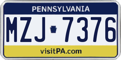 PA license plate MZJ7376