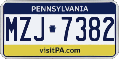 PA license plate MZJ7382