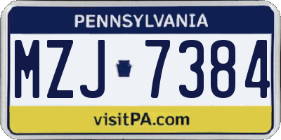 PA license plate MZJ7384
