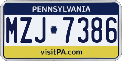 PA license plate MZJ7386