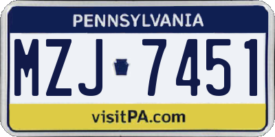 PA license plate MZJ7451