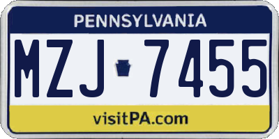 PA license plate MZJ7455
