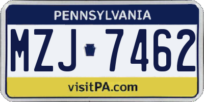 PA license plate MZJ7462