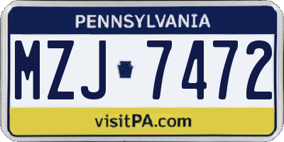 PA license plate MZJ7472