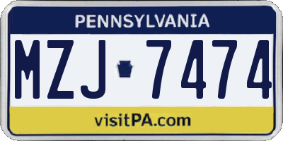 PA license plate MZJ7474