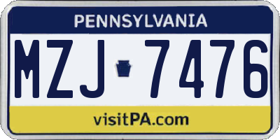 PA license plate MZJ7476