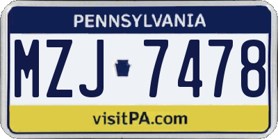 PA license plate MZJ7478