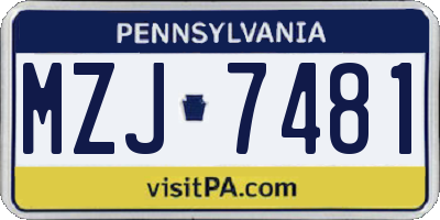 PA license plate MZJ7481