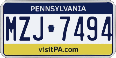 PA license plate MZJ7494