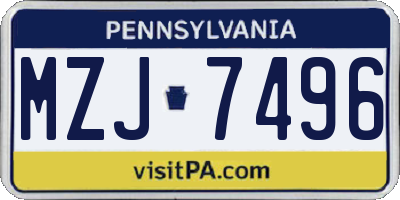 PA license plate MZJ7496