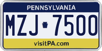 PA license plate MZJ7500