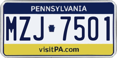 PA license plate MZJ7501