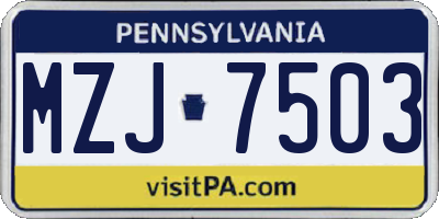 PA license plate MZJ7503