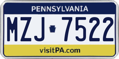PA license plate MZJ7522