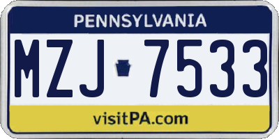 PA license plate MZJ7533