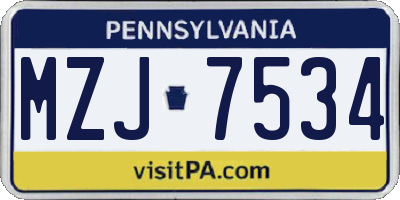 PA license plate MZJ7534
