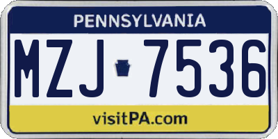 PA license plate MZJ7536