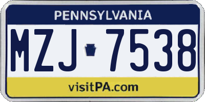 PA license plate MZJ7538