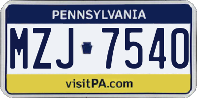 PA license plate MZJ7540