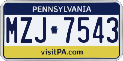 PA license plate MZJ7543