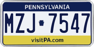 PA license plate MZJ7547