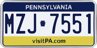 PA license plate MZJ7551