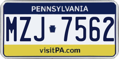 PA license plate MZJ7562