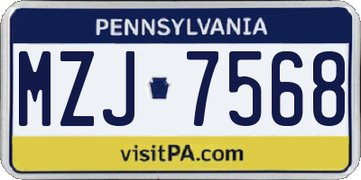 PA license plate MZJ7568