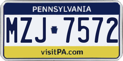 PA license plate MZJ7572