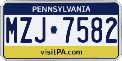 PA license plate MZJ7582