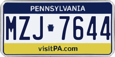 PA license plate MZJ7644