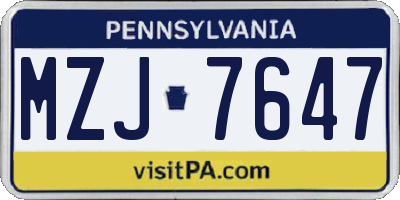 PA license plate MZJ7647