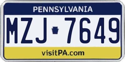 PA license plate MZJ7649