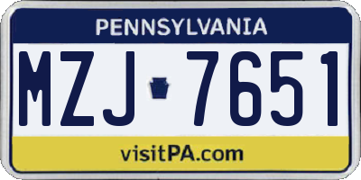 PA license plate MZJ7651