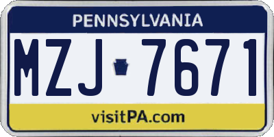 PA license plate MZJ7671