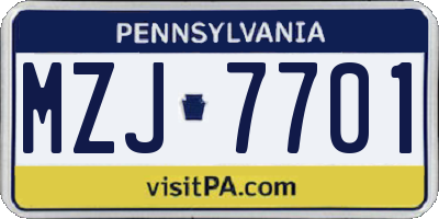 PA license plate MZJ7701