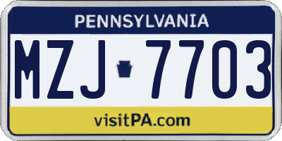 PA license plate MZJ7703
