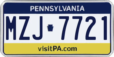 PA license plate MZJ7721
