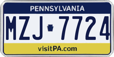PA license plate MZJ7724