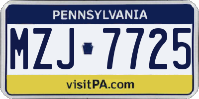 PA license plate MZJ7725