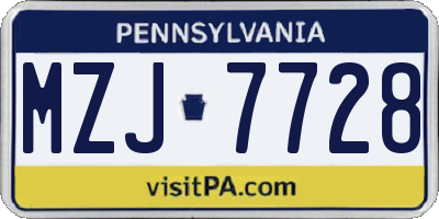 PA license plate MZJ7728