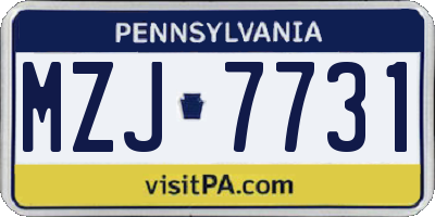 PA license plate MZJ7731