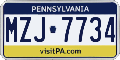 PA license plate MZJ7734