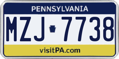 PA license plate MZJ7738