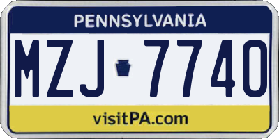PA license plate MZJ7740