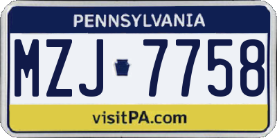 PA license plate MZJ7758