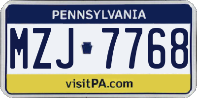 PA license plate MZJ7768