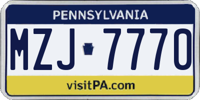 PA license plate MZJ7770