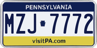 PA license plate MZJ7772